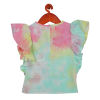 Tiny Girl Green Round Neck Flare Sleeves Printed Top