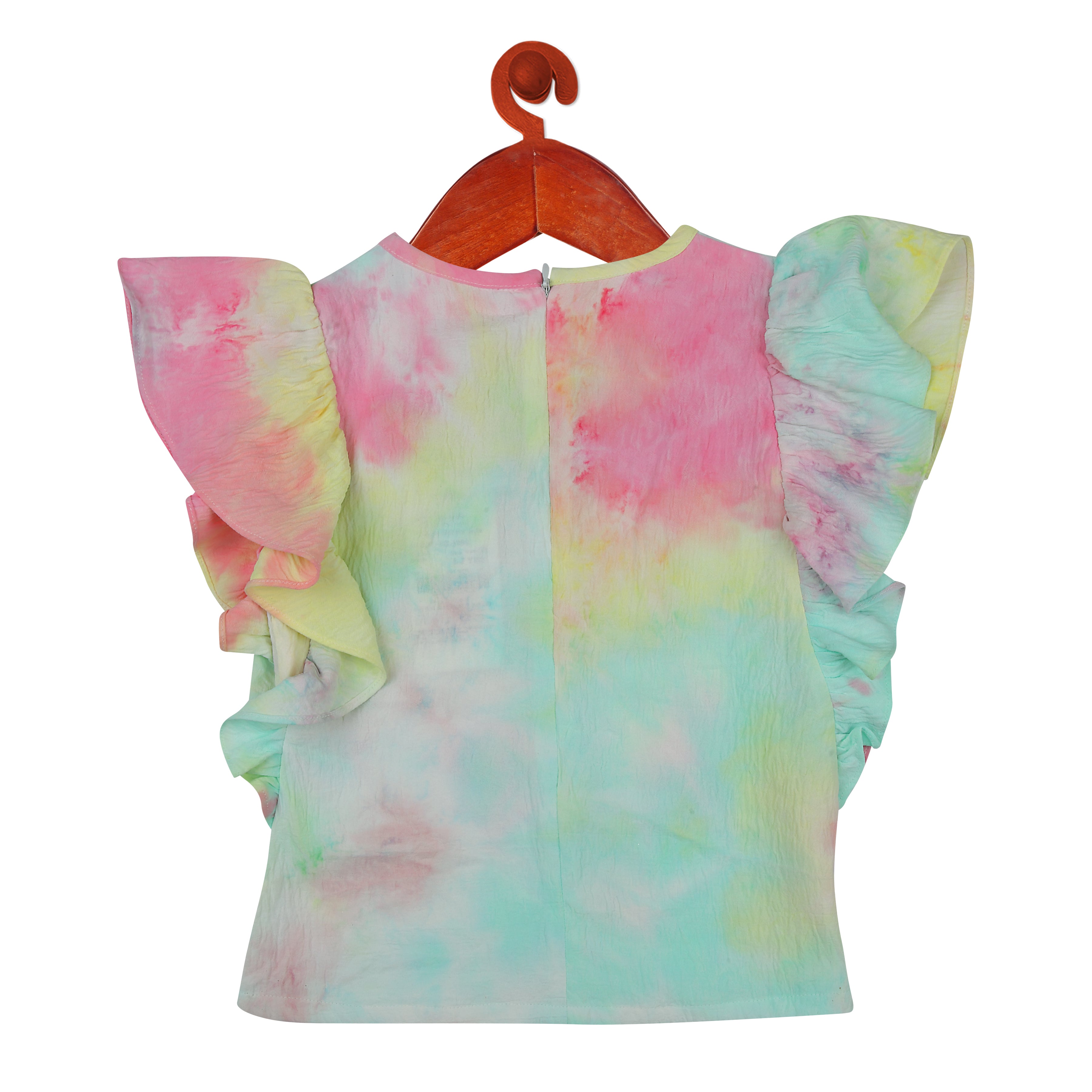 Tiny Girl Green Round Neck Flare Sleeves Printed Top