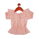 Tiny Girl Round Neck With Frill & Cap Sleeve Top With Fancy Brooch