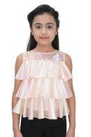 Tiny Girl Round Neck Short Sleeves Peach Shimmer & Three Layers Design Top