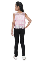 Tiny Girl Round Neck Short Sleeves Pink Shimmer & Three Layers Design Top