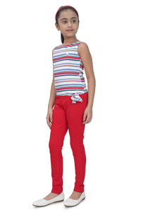 Tiny Girl Top With Red Strip With Sleeveless Cut & Knot Details