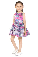 Floral Printed Sleeveless Dress with Spaghetti Neckline and Fancy Broach