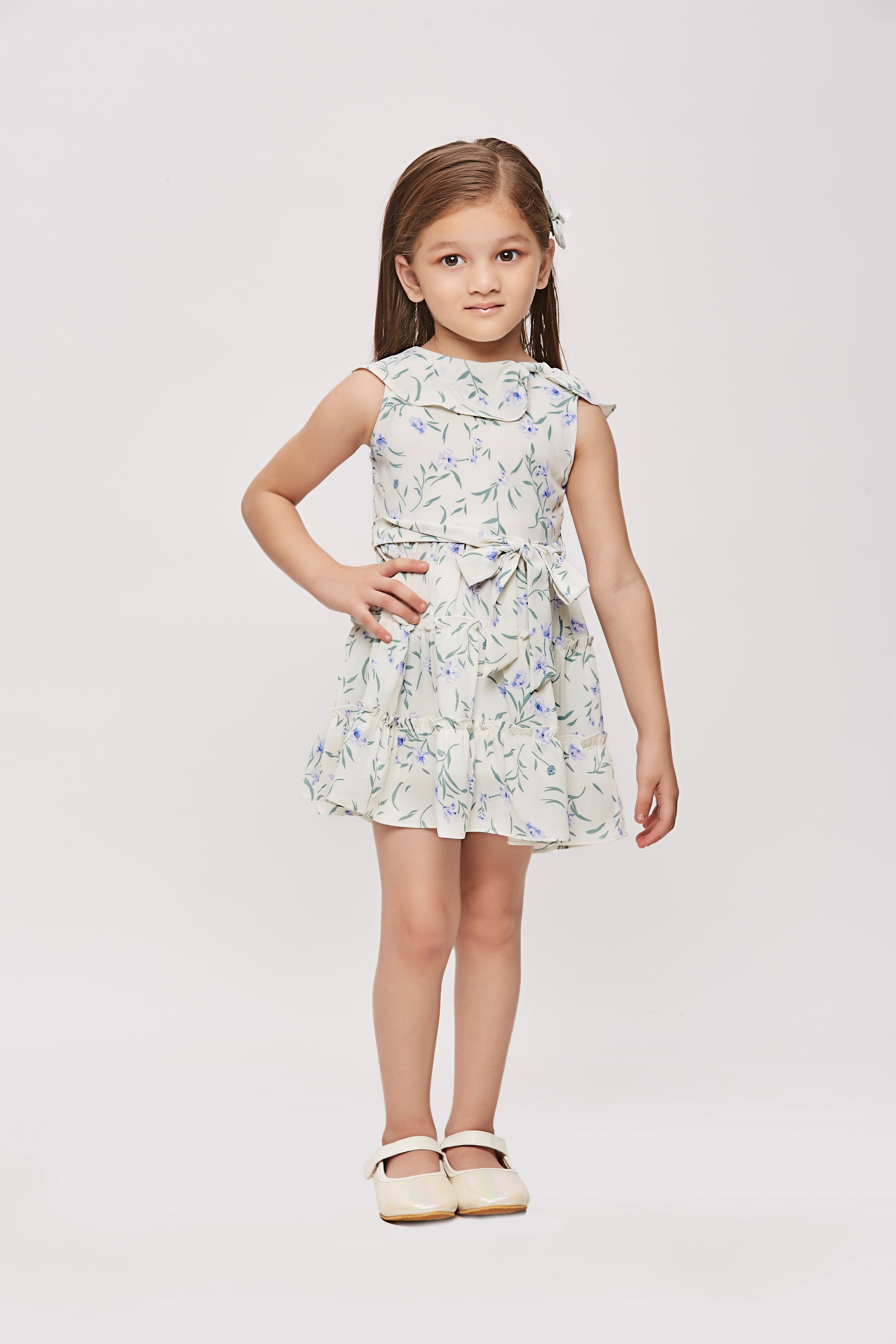 Tressel Kids Round Neck & Stylish Frill On The Shoulder Midi Dress