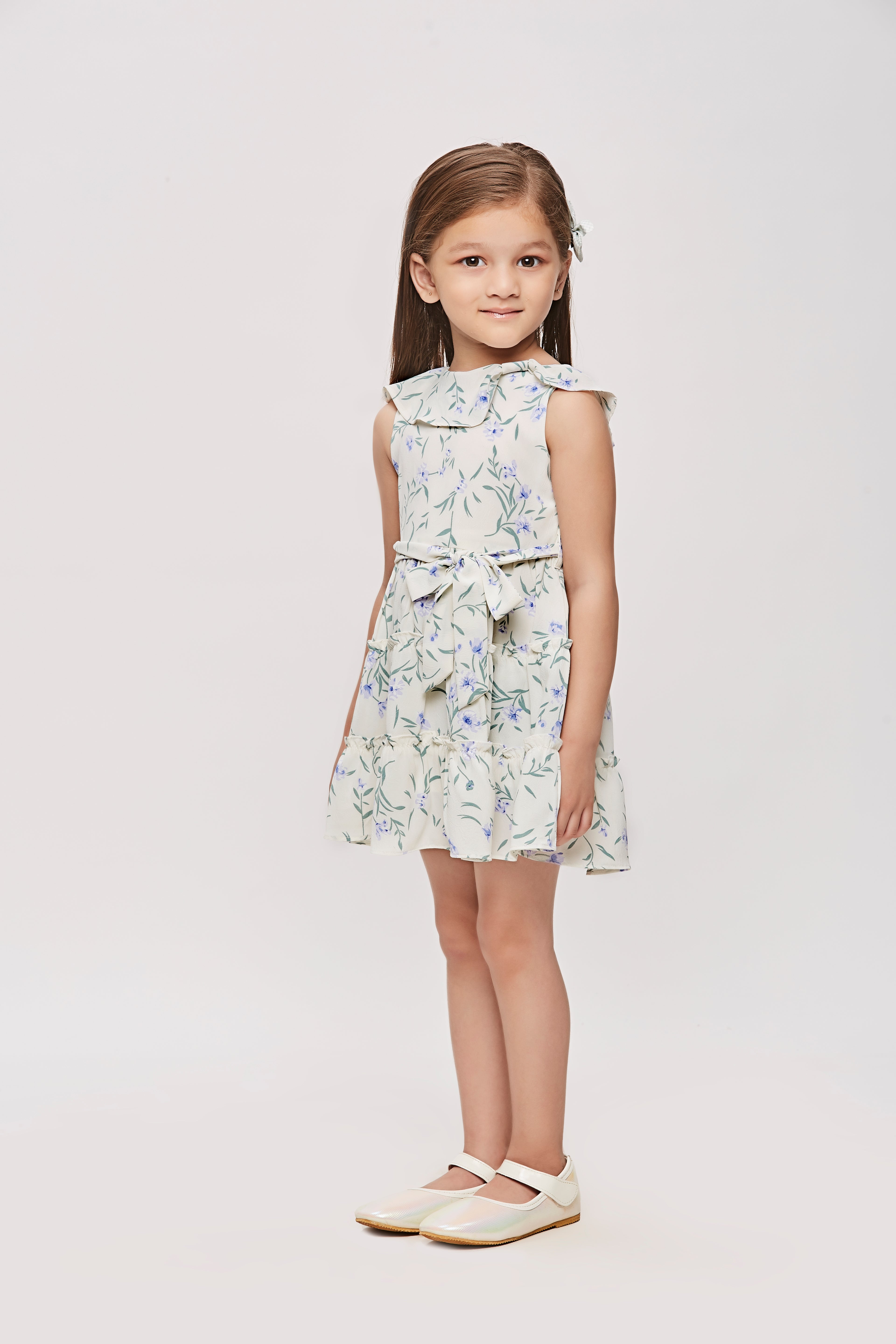 Tressel Kids Round Neck & Stylish Frill On The Shoulder Midi Dress