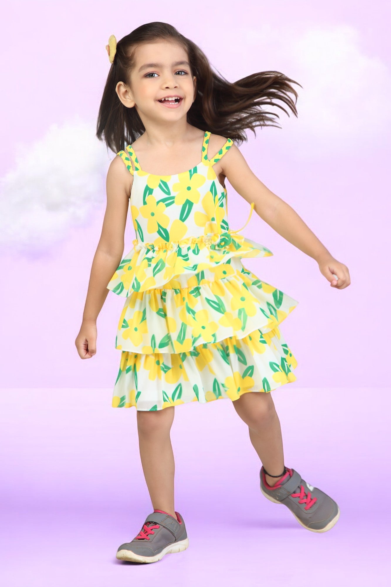 Tressel Kids Yellow Leafy Floral Yellow Skirt Set