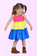 Tressel Kids Colourful Solid Three Layered Midi Dress