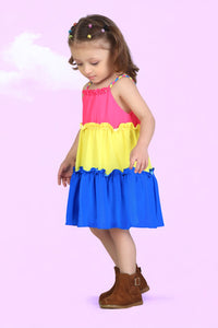 Tressel Kids Colourful Solid Three Layered Midi Dress