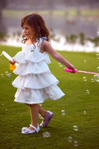 White Spaghetti Neckline Dress with Frills