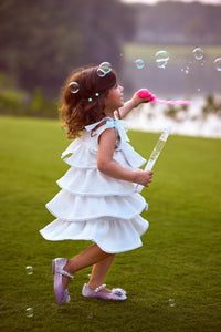 White Spaghetti Neckline Dress with Frills