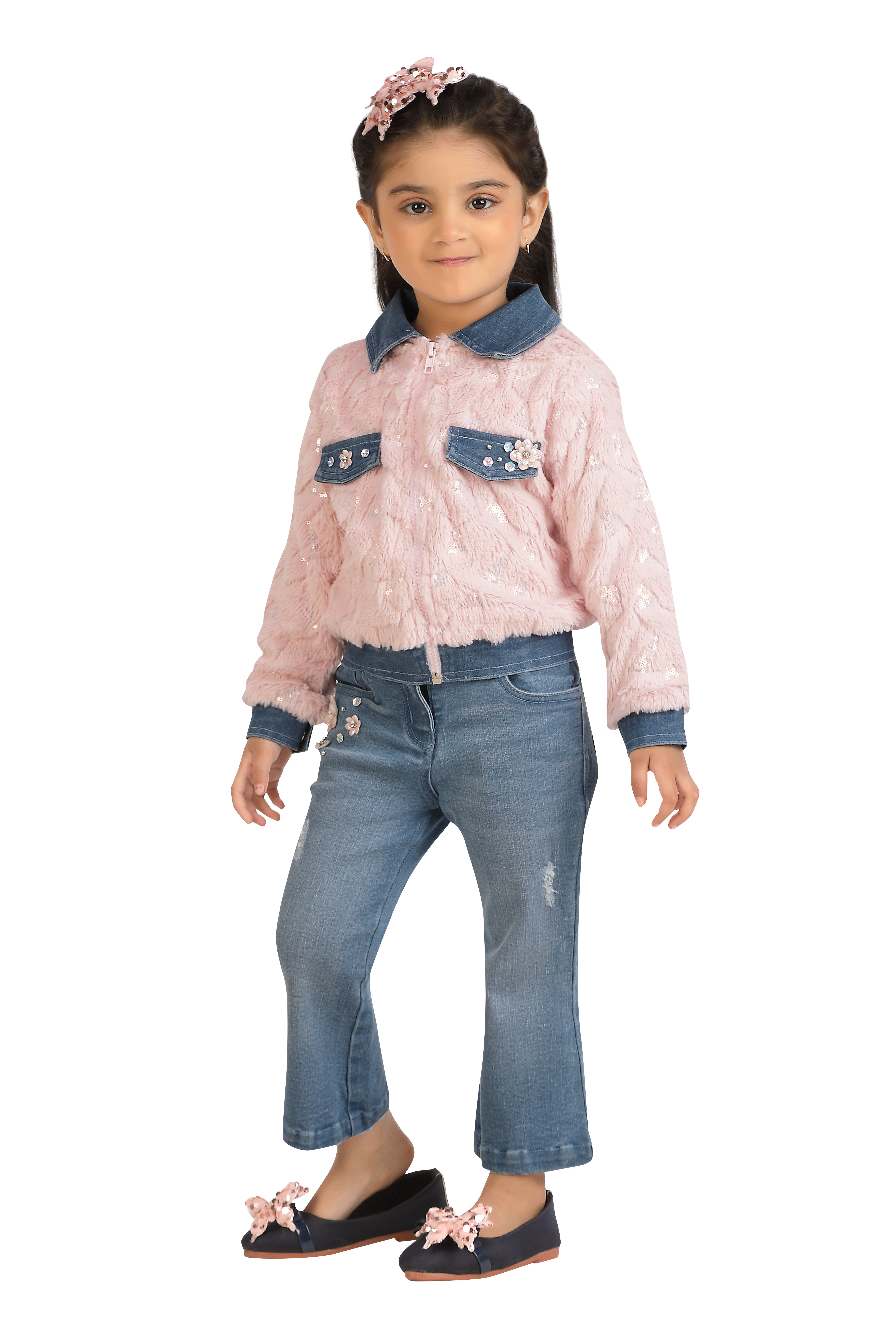 Tressel Kids Stylish Jacket Denim Collar & Bottom Set