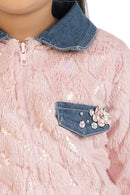 Tressel Kids Stylish Jacket Denim Collar & Bottom Set