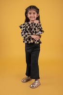 Tressel Kids Checked Ruffles Full Sleeves Peplum Top & Bootcut Pant