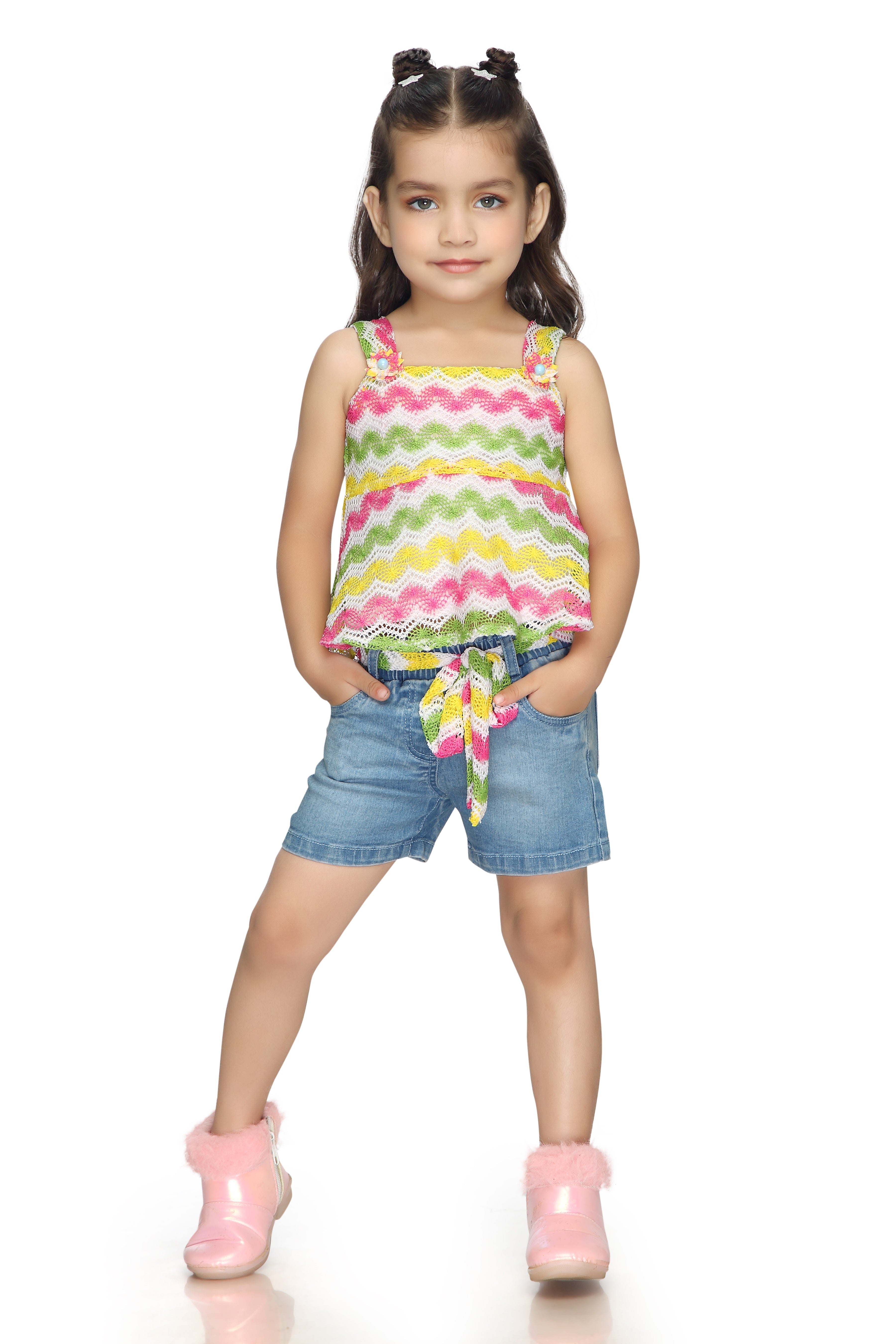 Tressel Kids Floral Printed Round Neck & Ruffle Sleeves