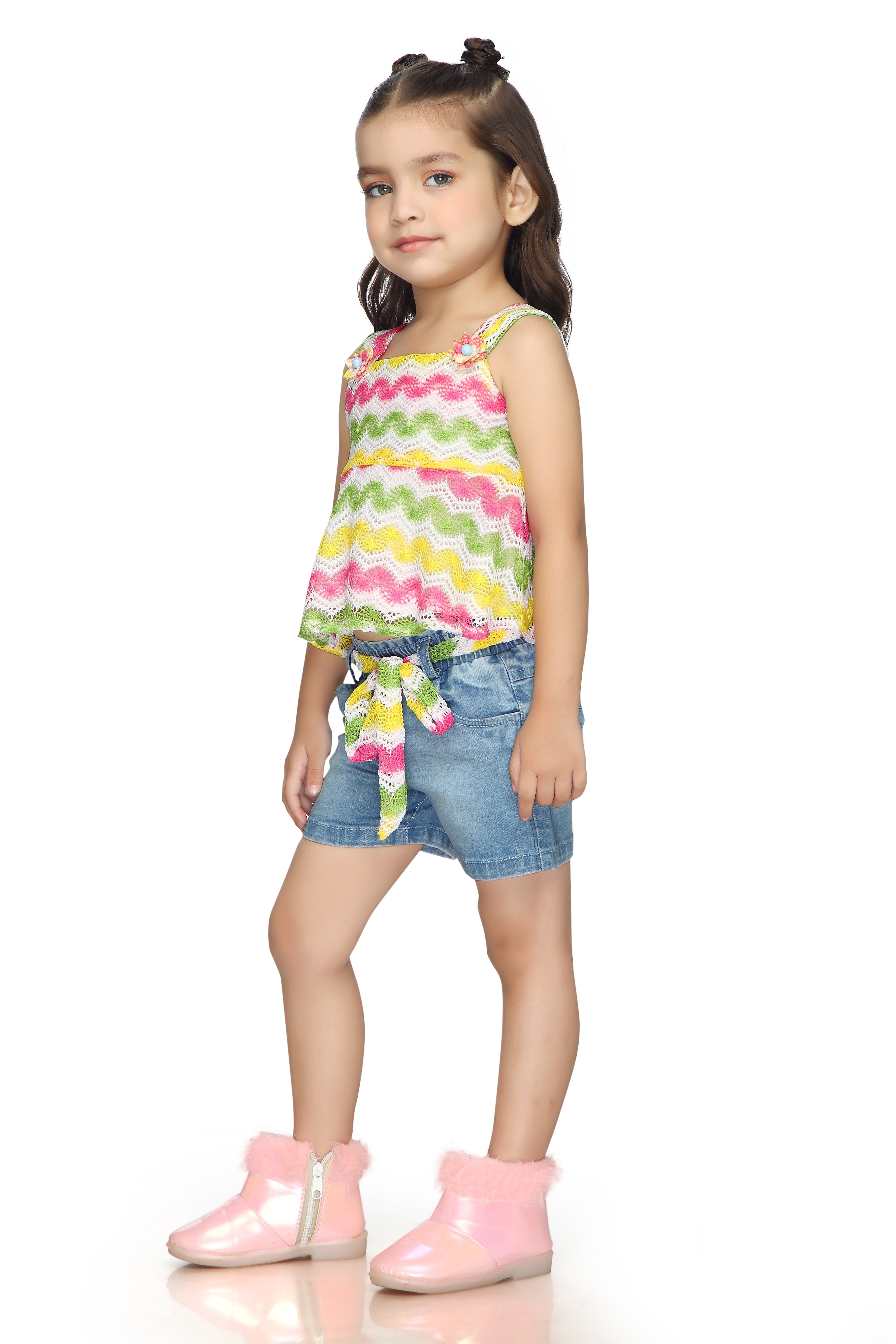 Tressel Kids Floral Printed Round Neck & Ruffle Sleeves