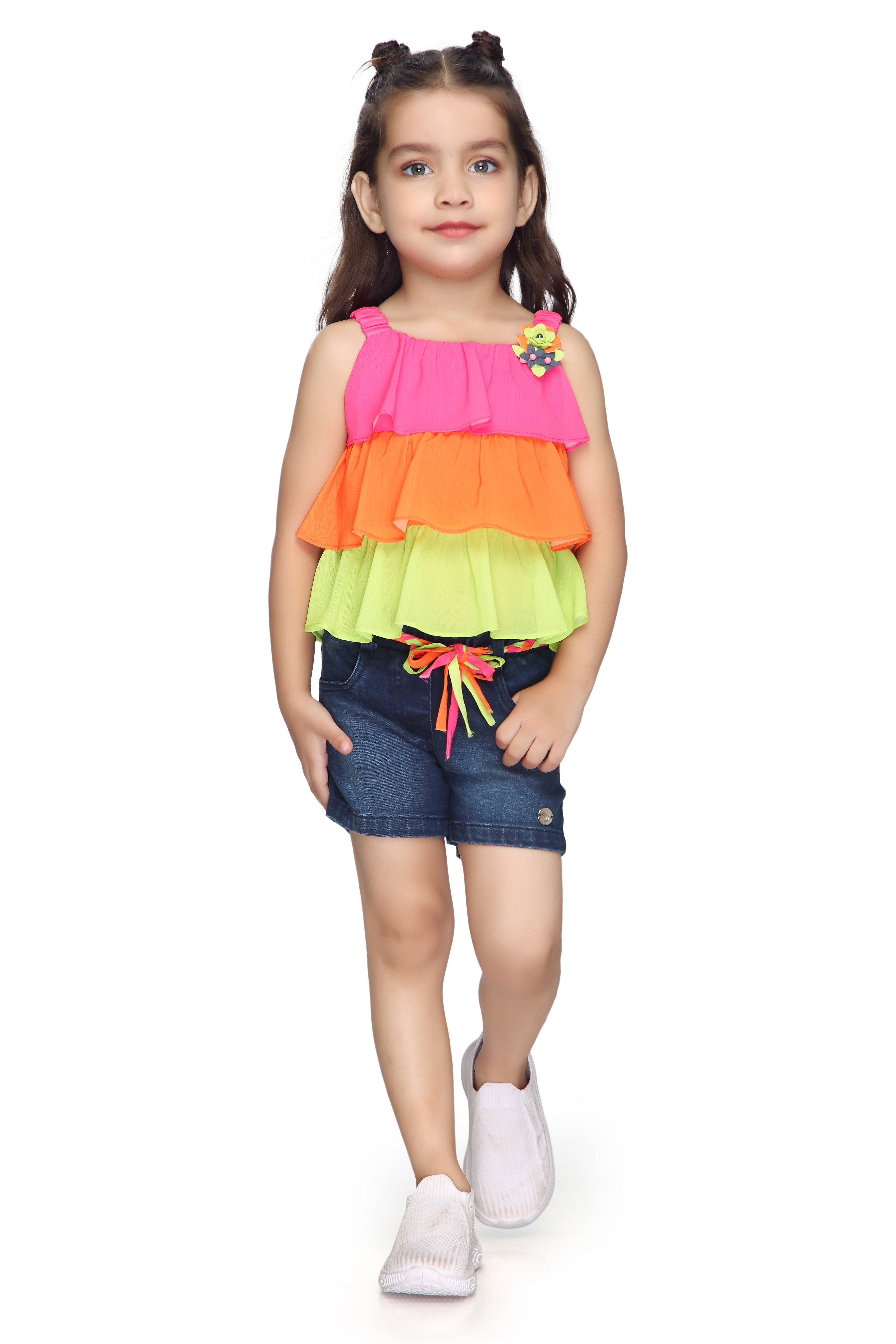 Tressel Kids Three Layered Vibrant Combination Pink Top