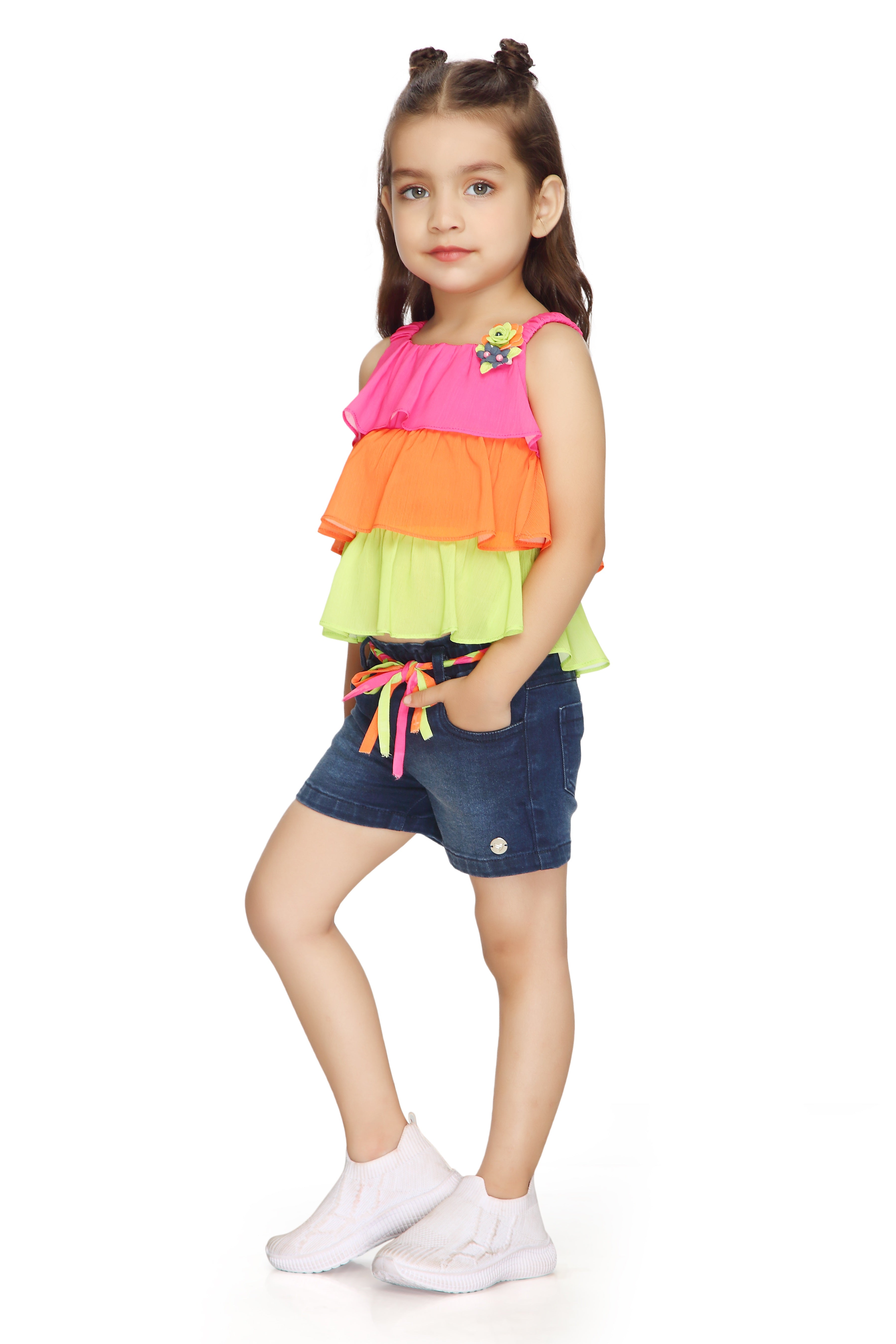 Tressel Kids Three Layered Vibrant Combination Pink Top