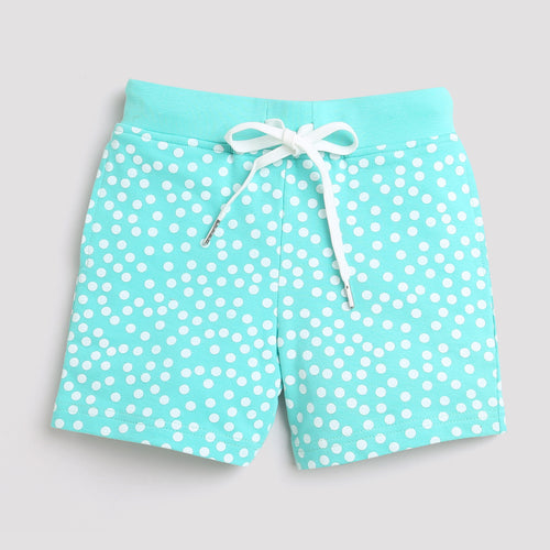 Tiny Girl Shorts With White Print And Rib Belt - Aqua