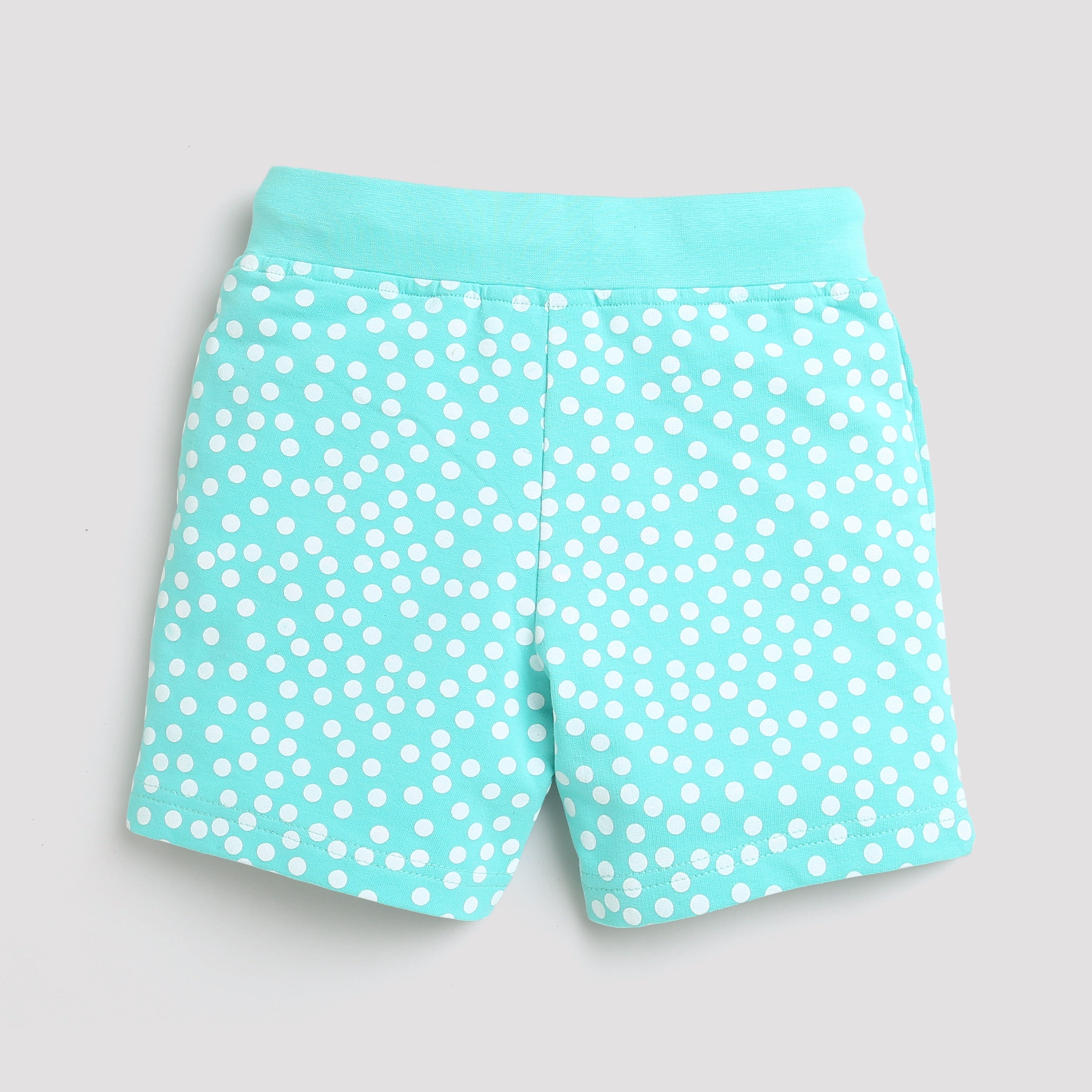 Tiny Girl Shorts With White Print And Rib Belt - Aqua