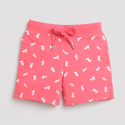 Tiny Girl Shorts With White Print And Rib Belt - Red
