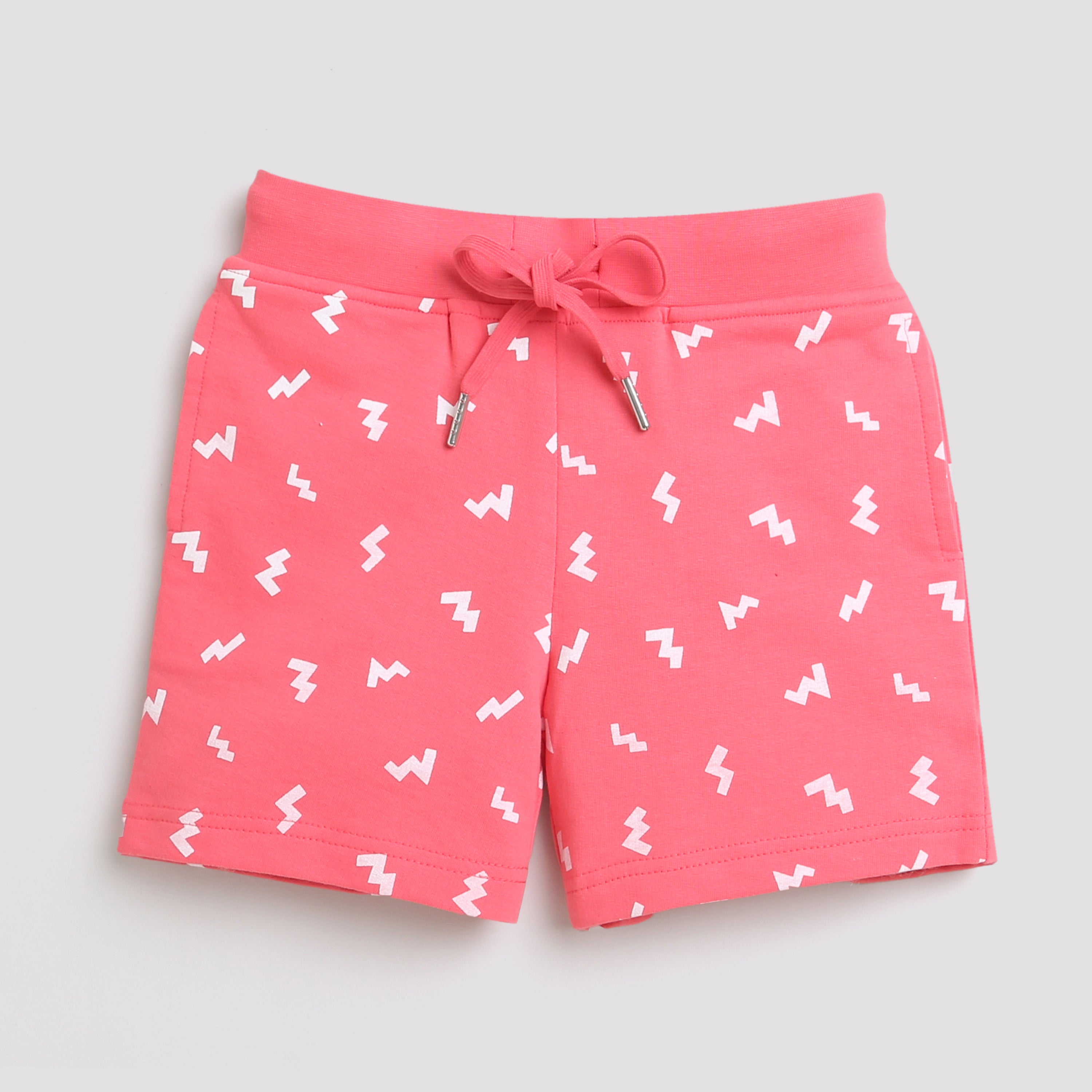 Tiny Girl Shorts With White Print And Rib Belt - Red