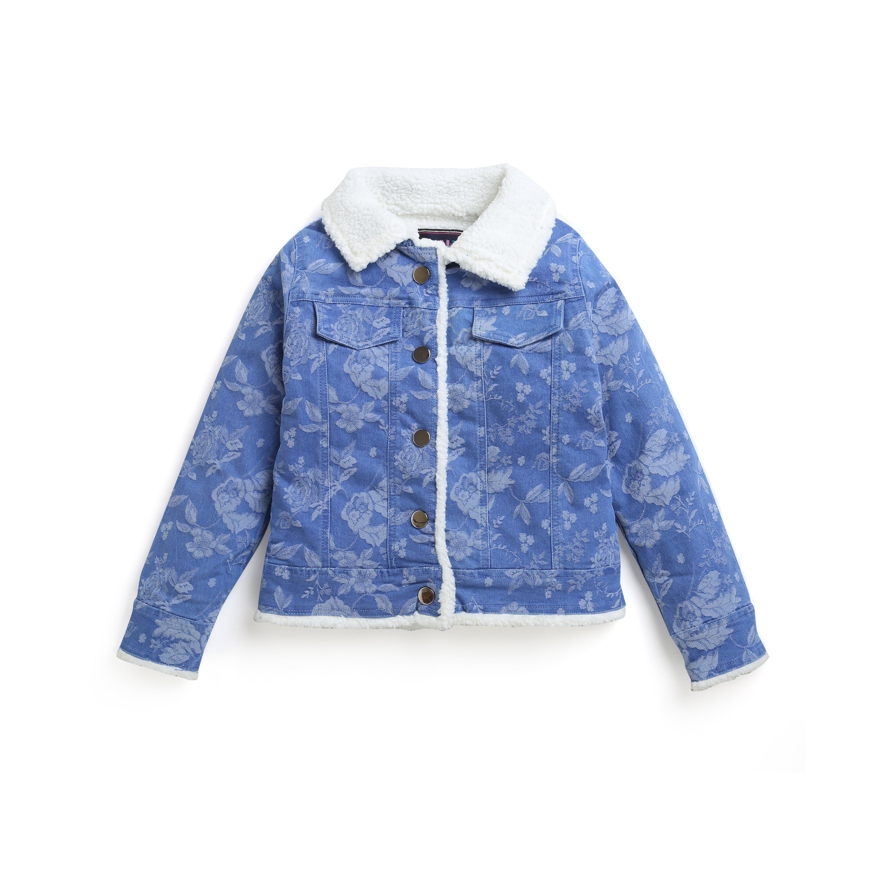 Floral Denim Jacket With Sherpa Inner Lining