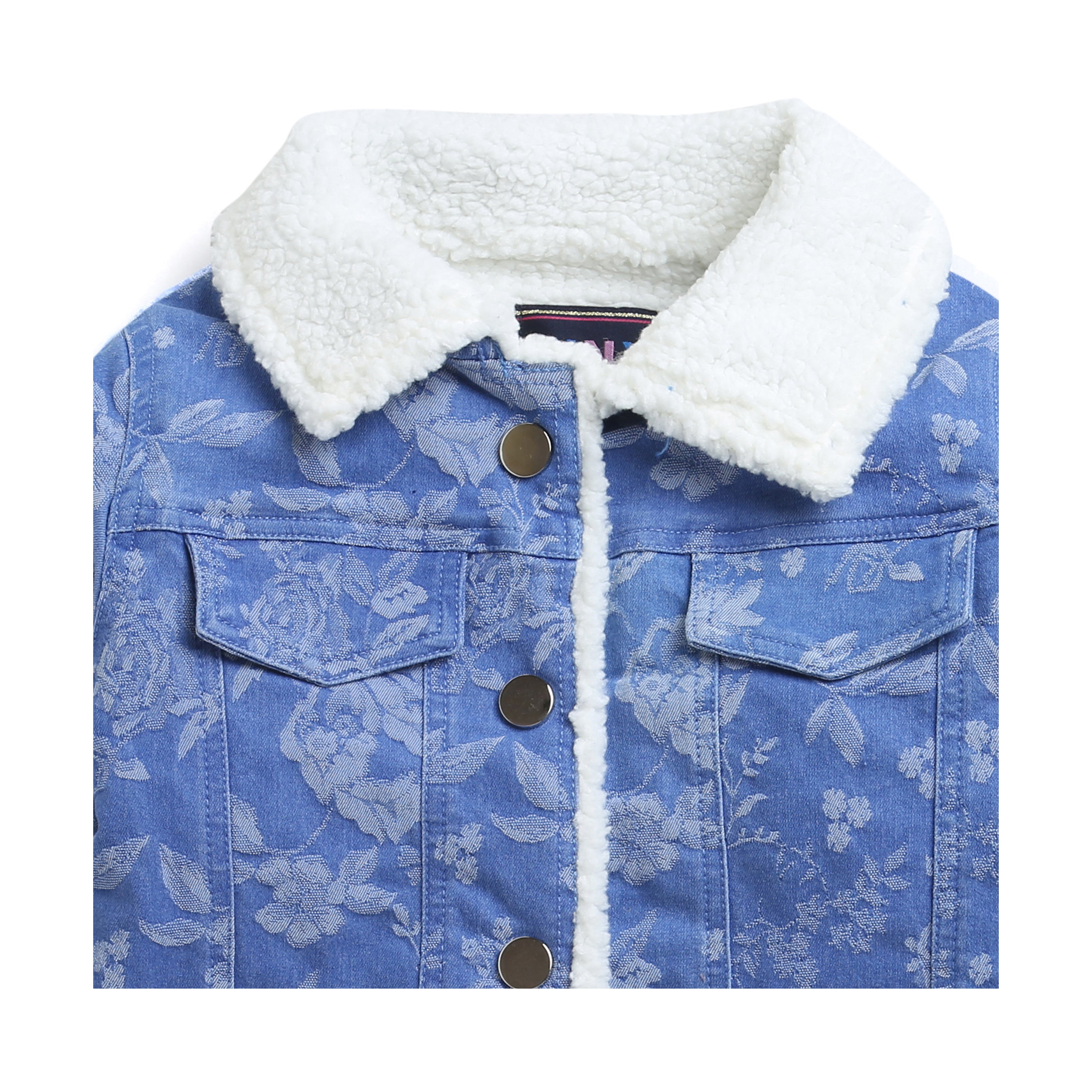Floral Denim Jacket With Sherpa Inner Lining