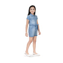 Denim Comfort Fit Dungaree With Knot Belt And Cap Sleeve