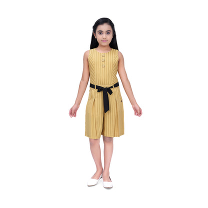Mustard Striped Dungaree With Belt