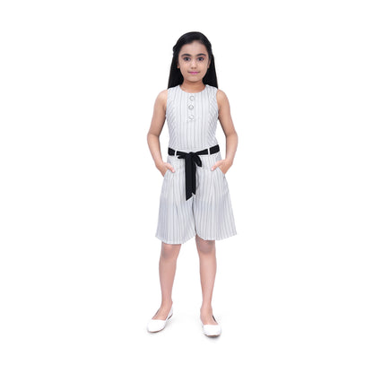 Off White Striped Dungaree With Belt
