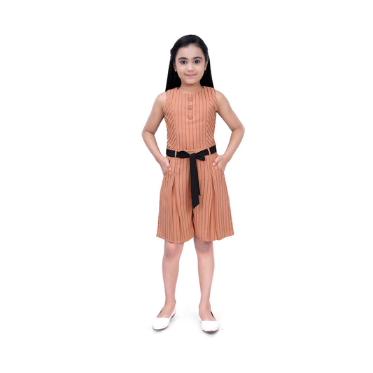 Peach Striped Dungaree With Belt