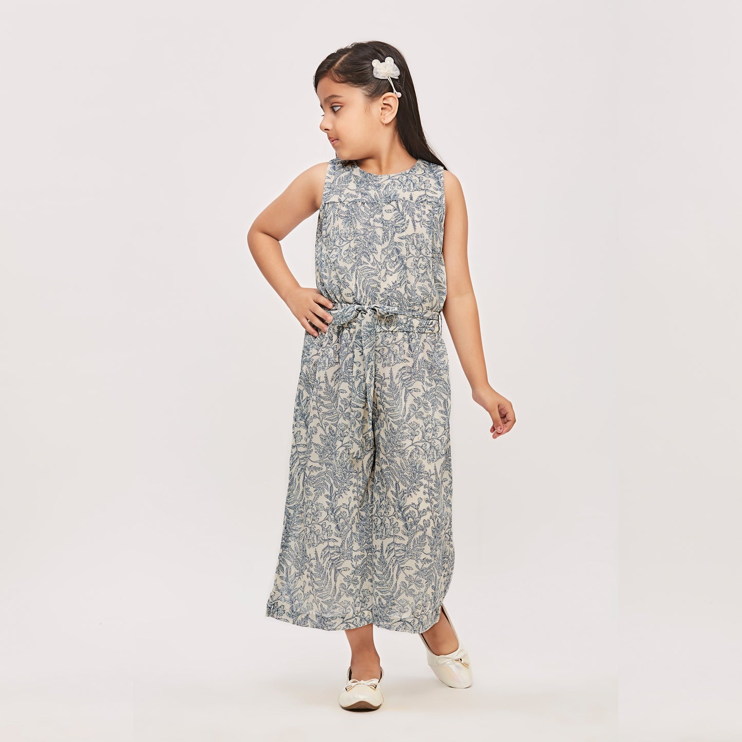 Tiny Girl Sleeveless Vintage Floral Printed Jumpsuit - Blue