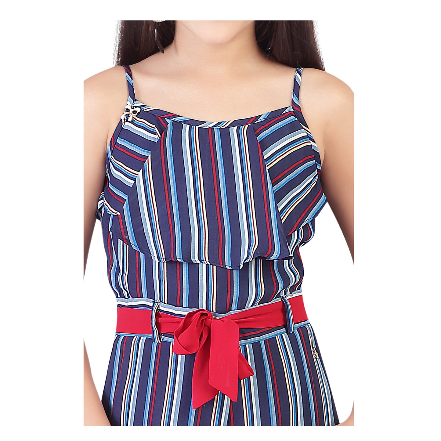 Sleeveless Jumpsuit With Stripes In Navy