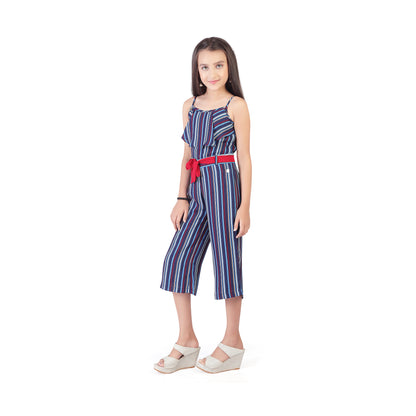 Sleeveless Jumpsuit With Stripes In Navy