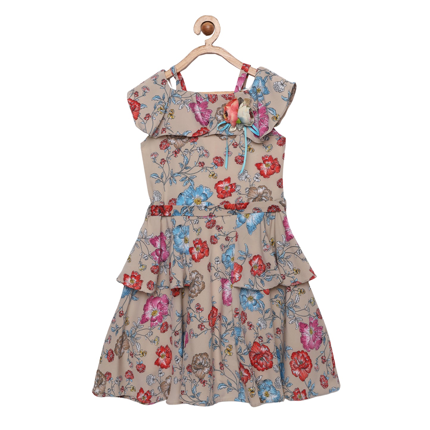 Floral Sleeveless Ruffle Midi With Rose Detailing
