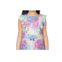 Tie Dye Flutter Short Sleeve Midi Dress With Belt