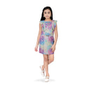 Tie Dye Flutter Short Sleeve Midi Dress With Belt