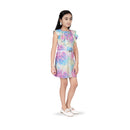 Tie Dye Flutter Short Sleeve Midi Dress With Belt