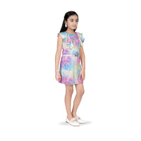 Tie Dye Flutter Short Sleeve Midi Dress With Belt