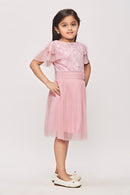 Tiny Girl  Half Sleeves Glitter Star Print Midi Dress - Pink