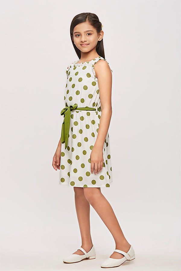 Tiny Girl Sleeveless Polka Dot Midi Dress - Green