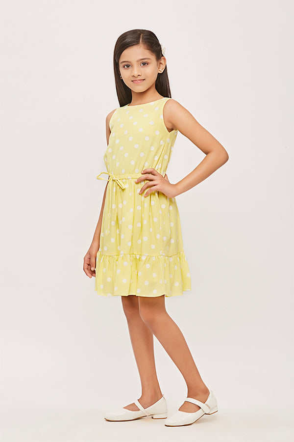 Tiny Girl Sleeveless Polka Dot Midi Dress - Lemon