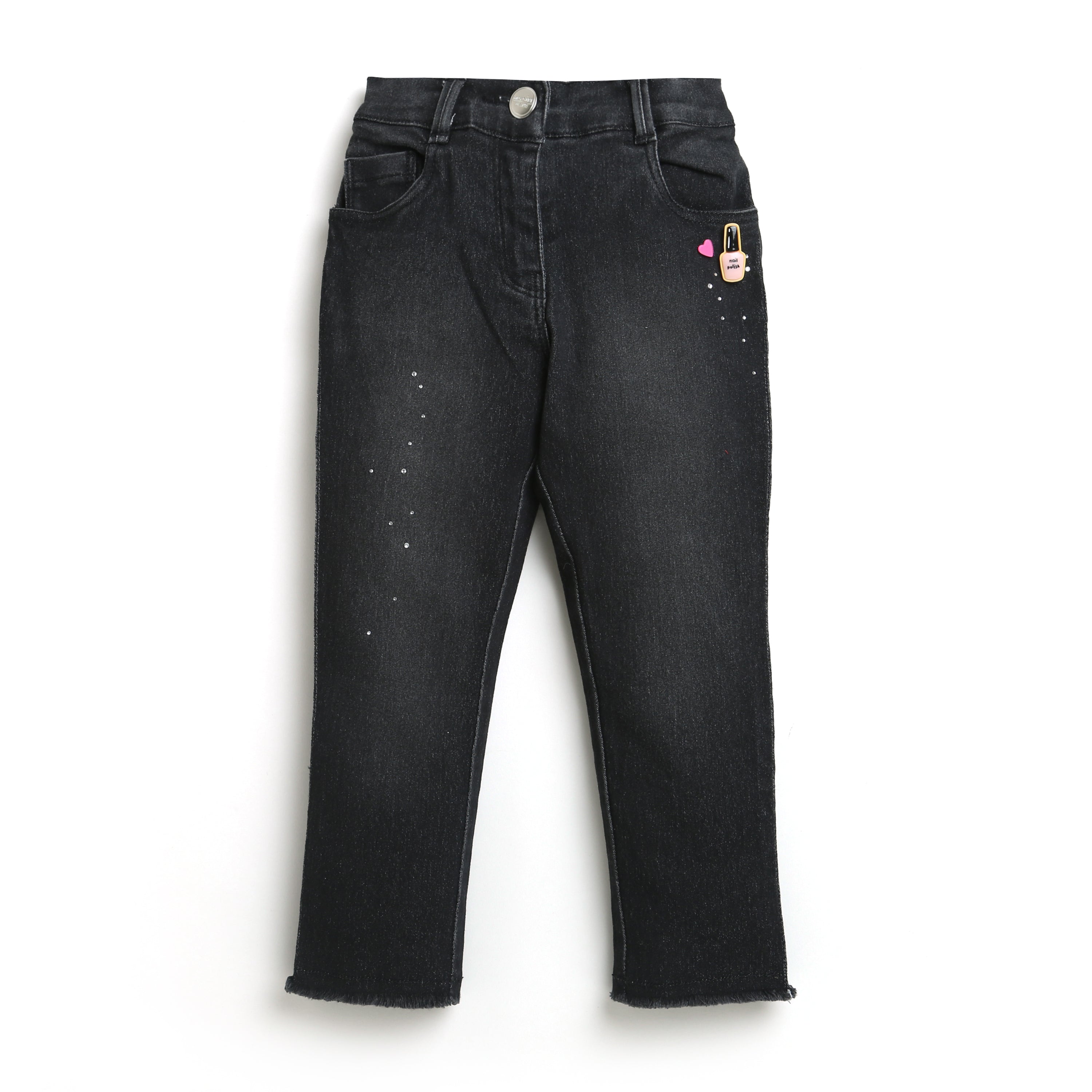 Black Mid Rise Washed Jeans With Sparkle Detailing