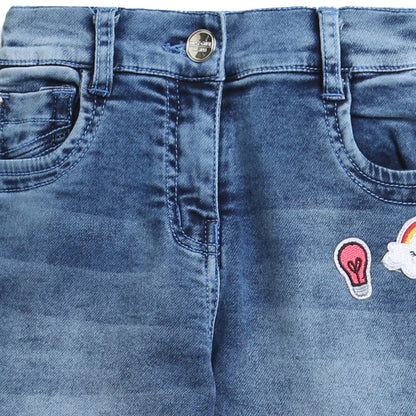 Light Blue Washed Mid Rise Jeans With Patchwork Details