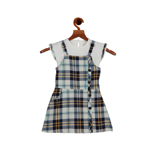 Cream  Checkered Pinafore With Short Cap Sleeves