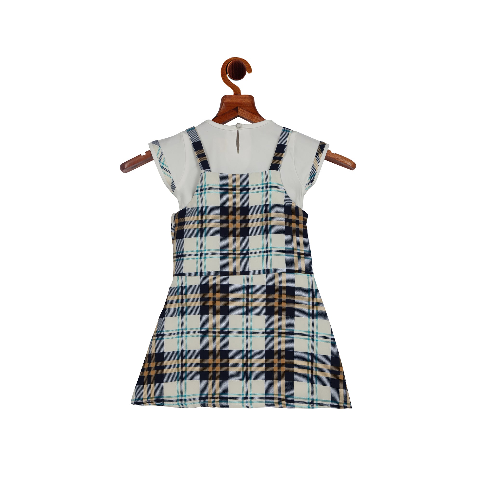 Cream  Checkered Pinafore With Short Cap Sleeves