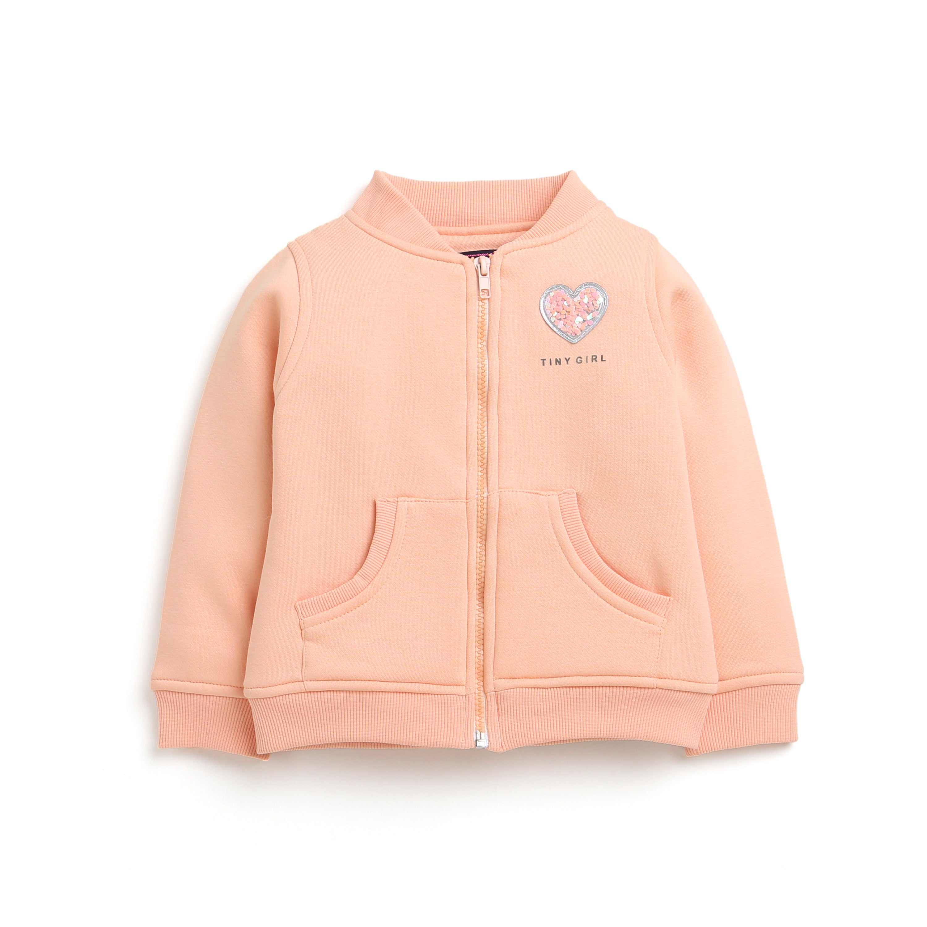 Tiny Girl Basic Zipper Sweatshirt With Front Pockets In Peach