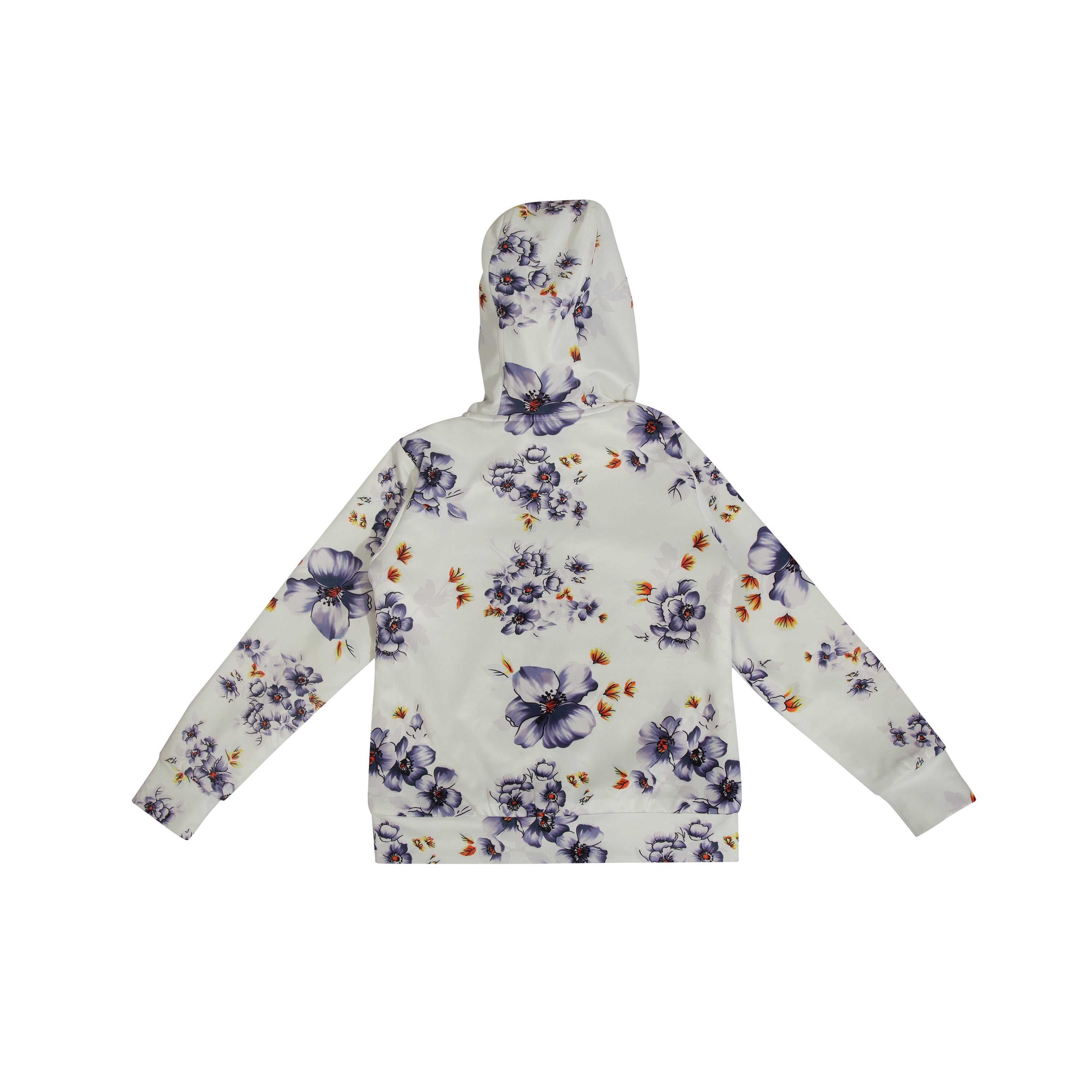 Floral Zipper White  Hoodie With Sherpa Lining