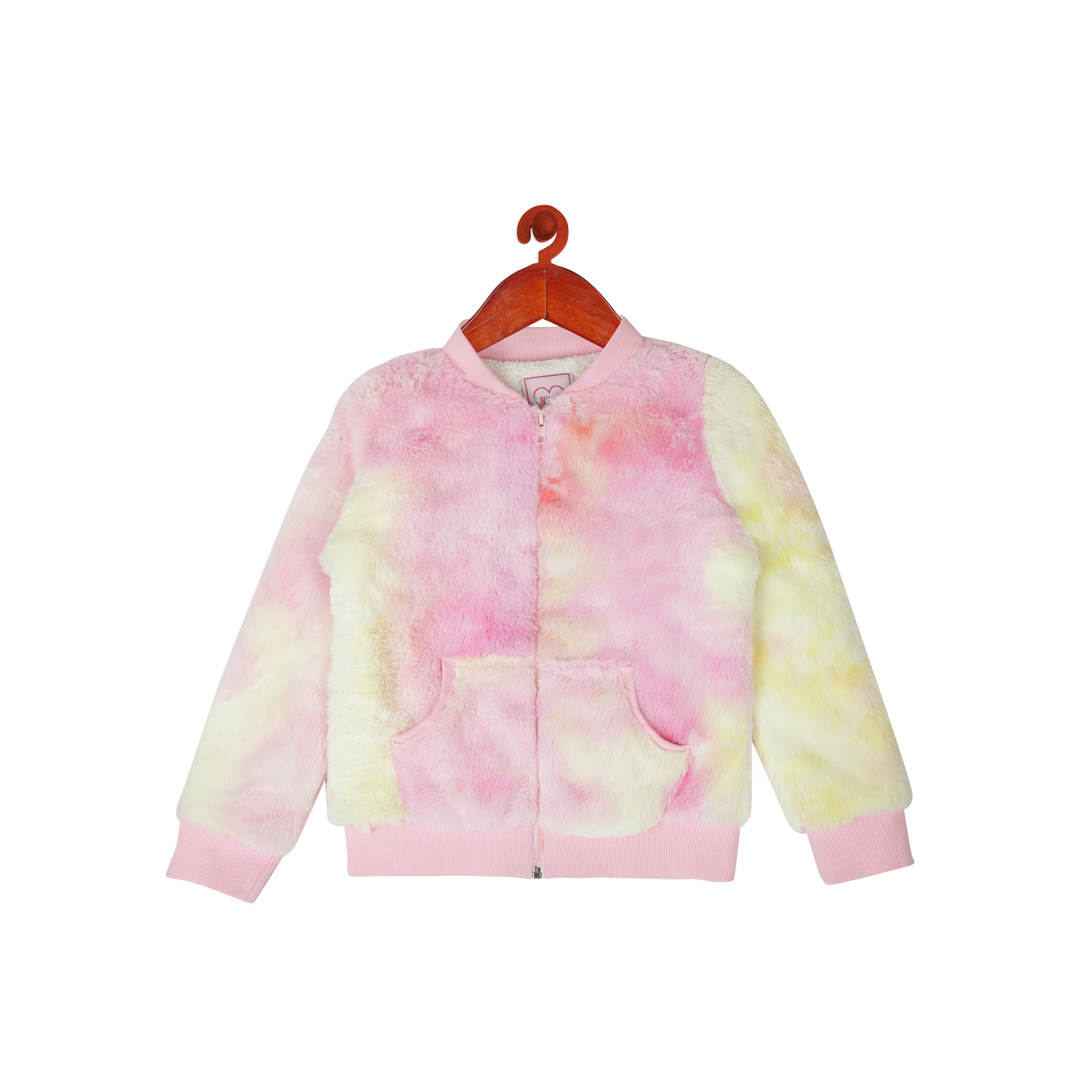 Pink Tie-Dye Fur Zipper With Front Pockets
