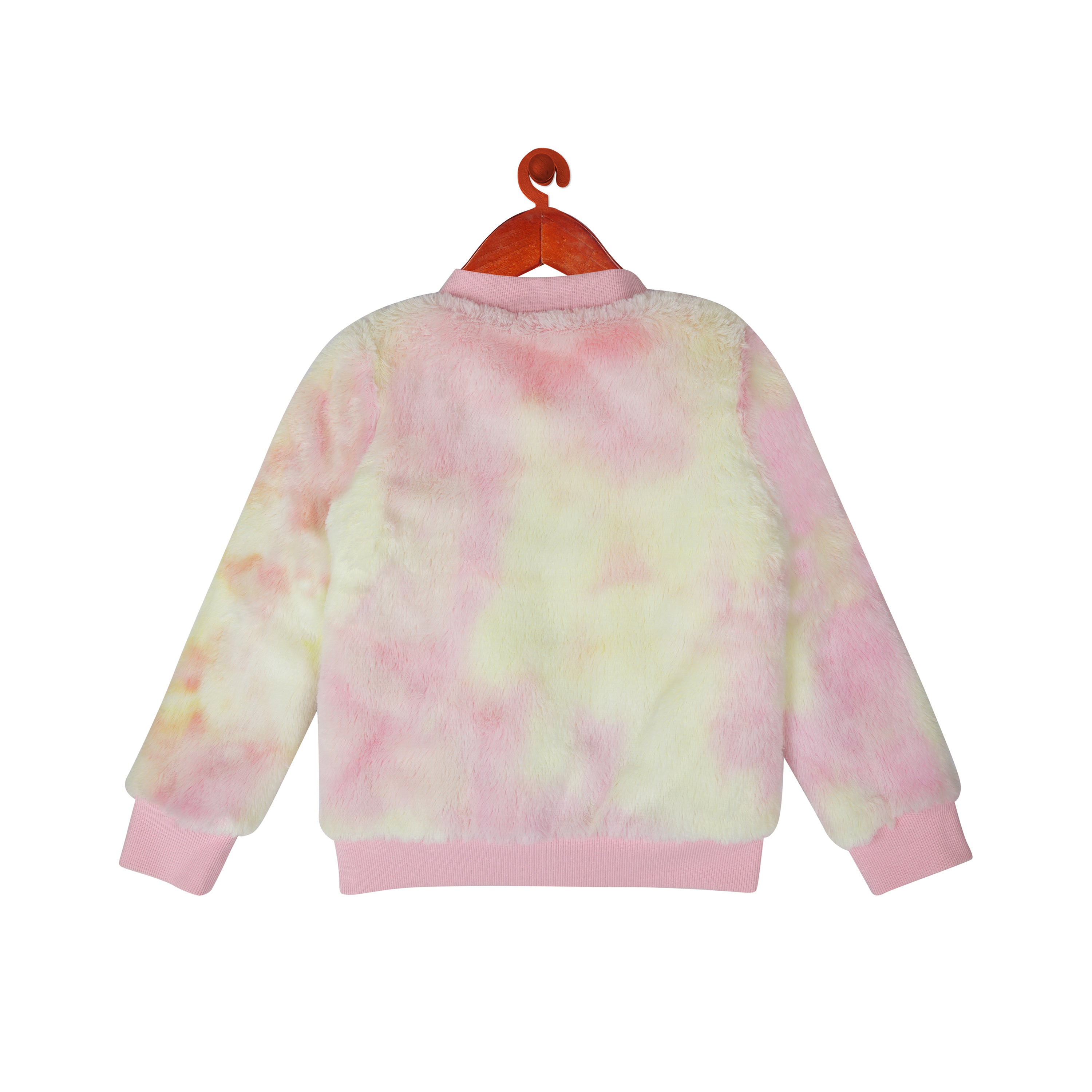 Pink Tie-Dye Fur Zipper With Front Pockets